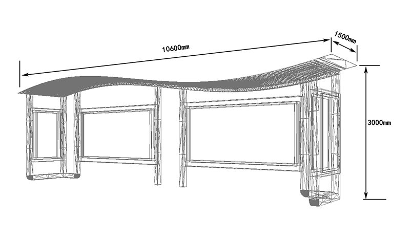 弧形玻璃項(xiàng)棚公交車(chē)站候車(chē)亭尺寸