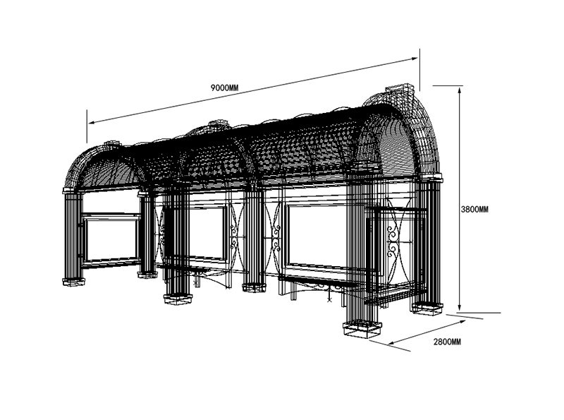 歐式塔尖式玻璃頂棚候車(chē)亭尺寸
