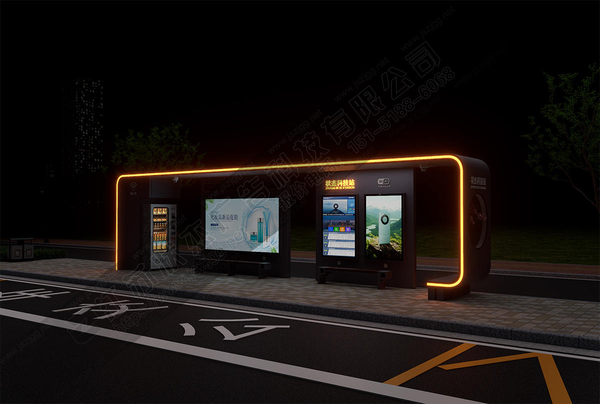 公交站臺(tái)夜景圖