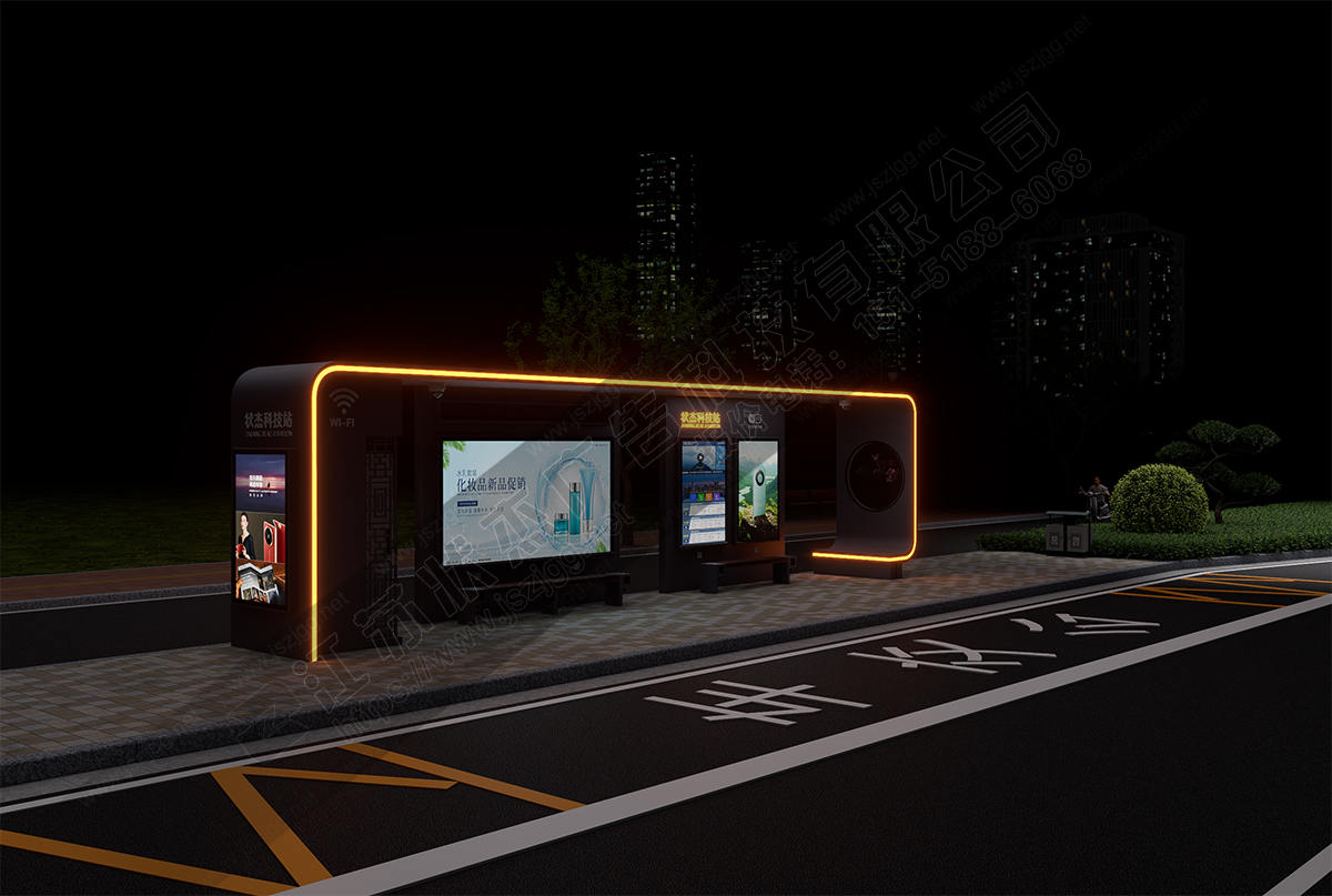 公交站臺(tái)夜景圖